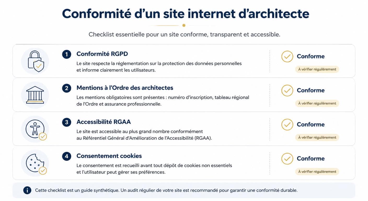 Checklist de conformité légale et accessibilité d'un site internet d'architecte