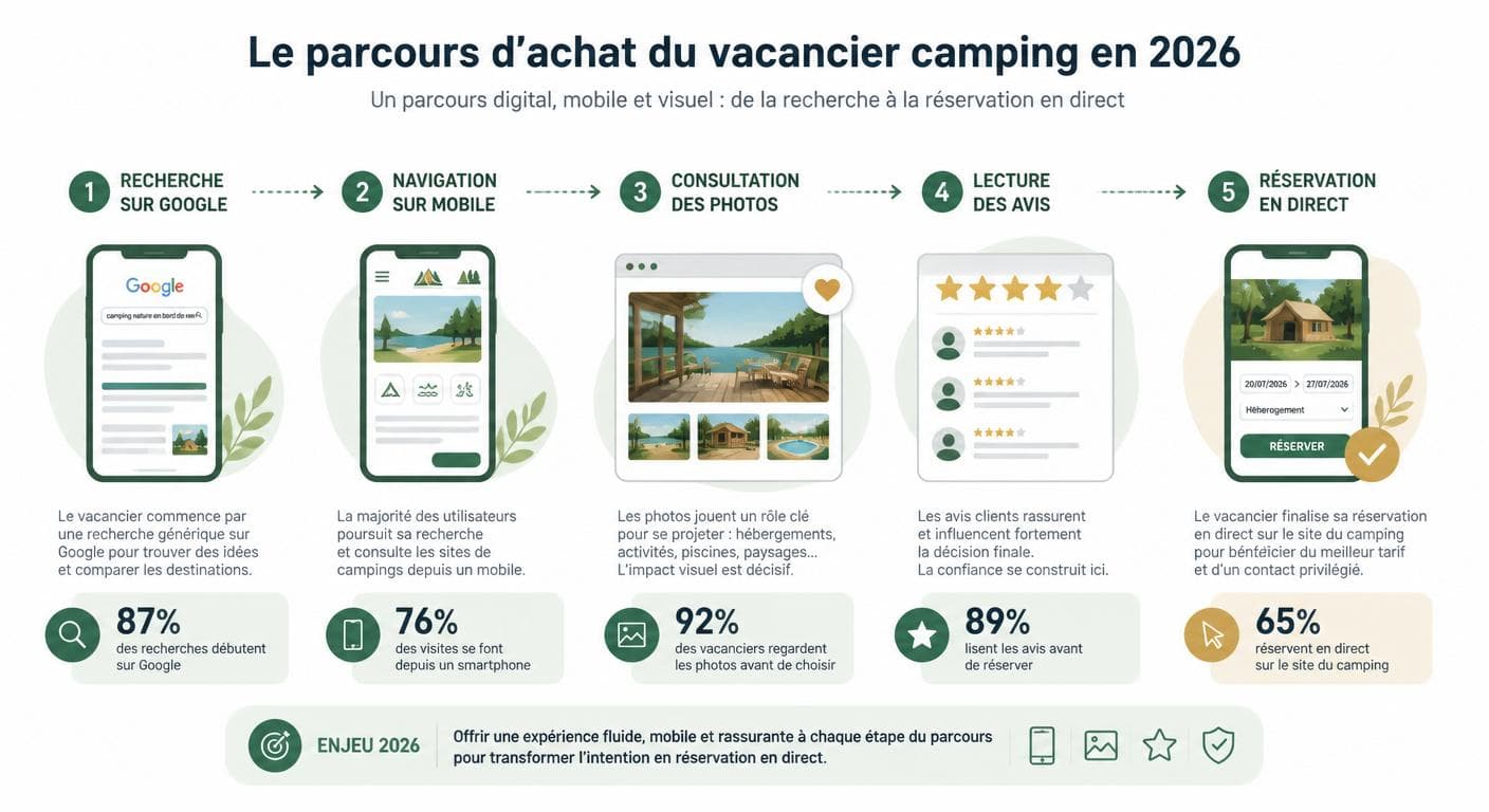 Infographie du parcours d'achat du vacancier camping en 2026