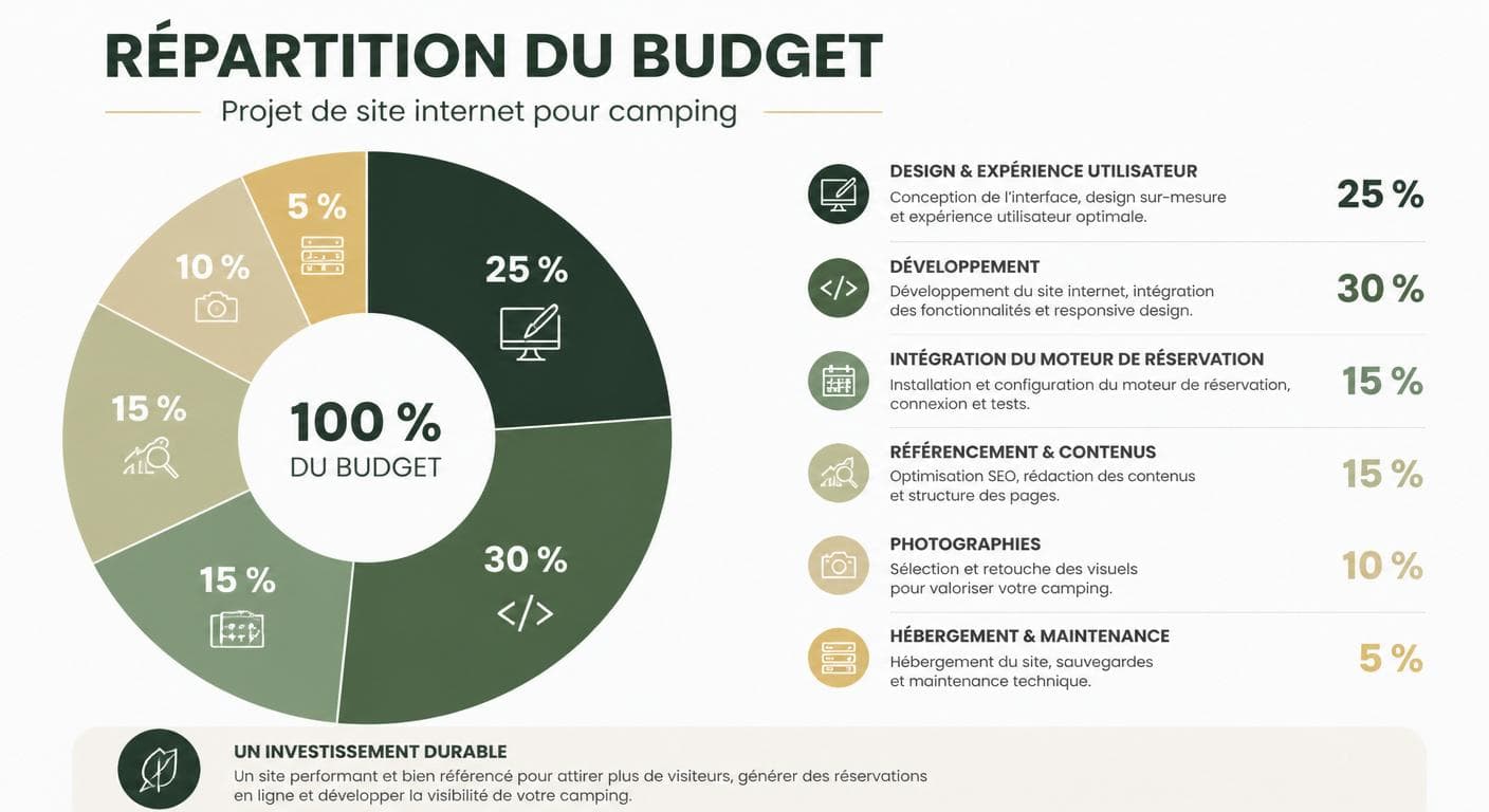 Infographie de la répartition d'un budget de site camping