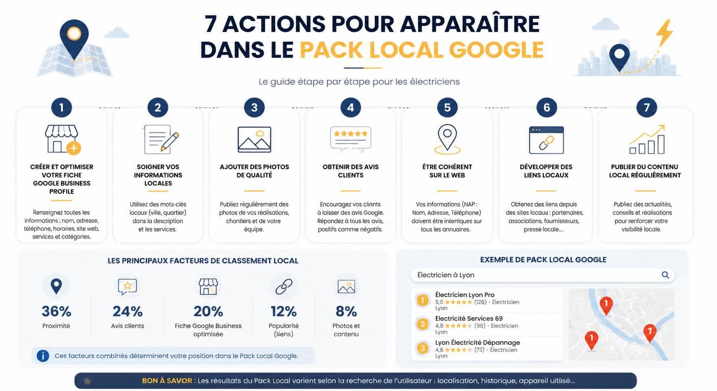 Les 7 étapes pour apparaître dans le Local Pack Google quand on est électricien