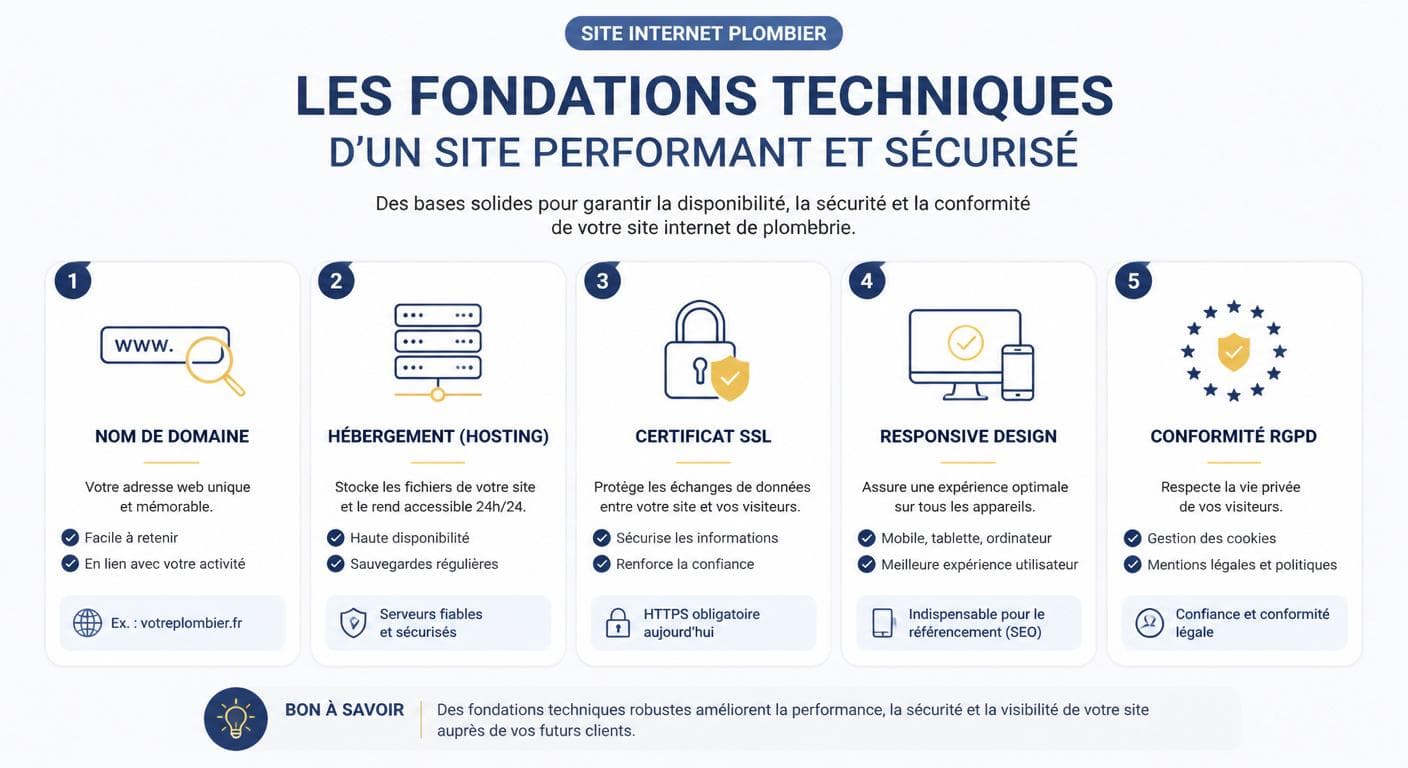 Infographie des fondations techniques d'un site internet de plombier