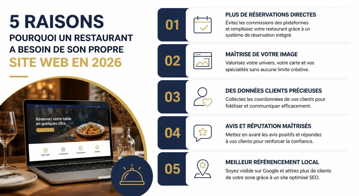 Infographie des cinq raisons pour lesquelles un restaurant a besoin d'un site internet