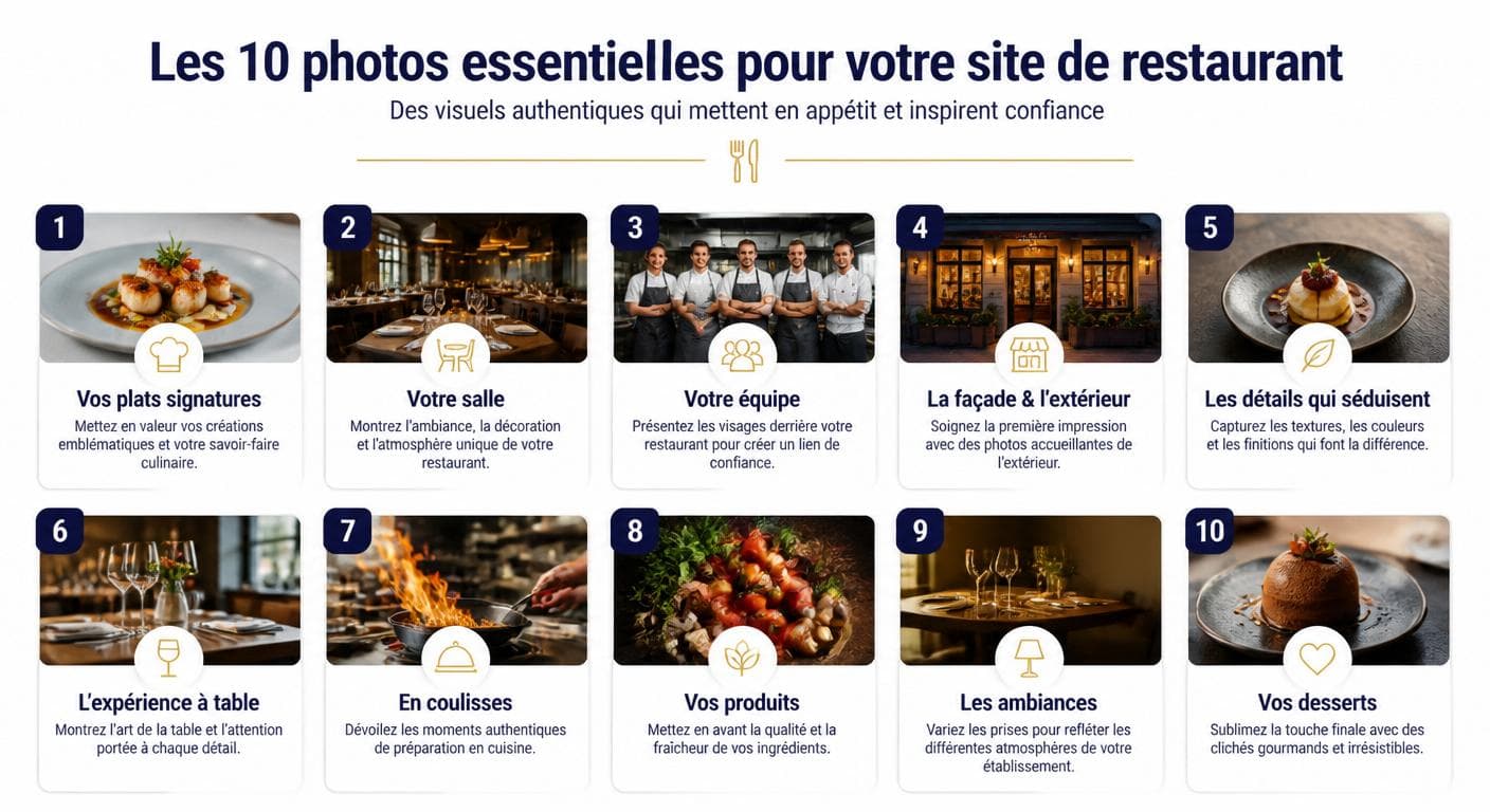 Infographie des 10 photos indispensables avant de lancer un site de restaurant