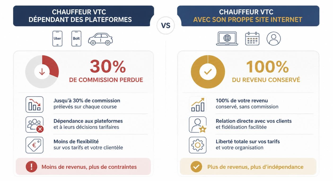Comparaison économique chauffeur VTC plateformes vs site internet propre