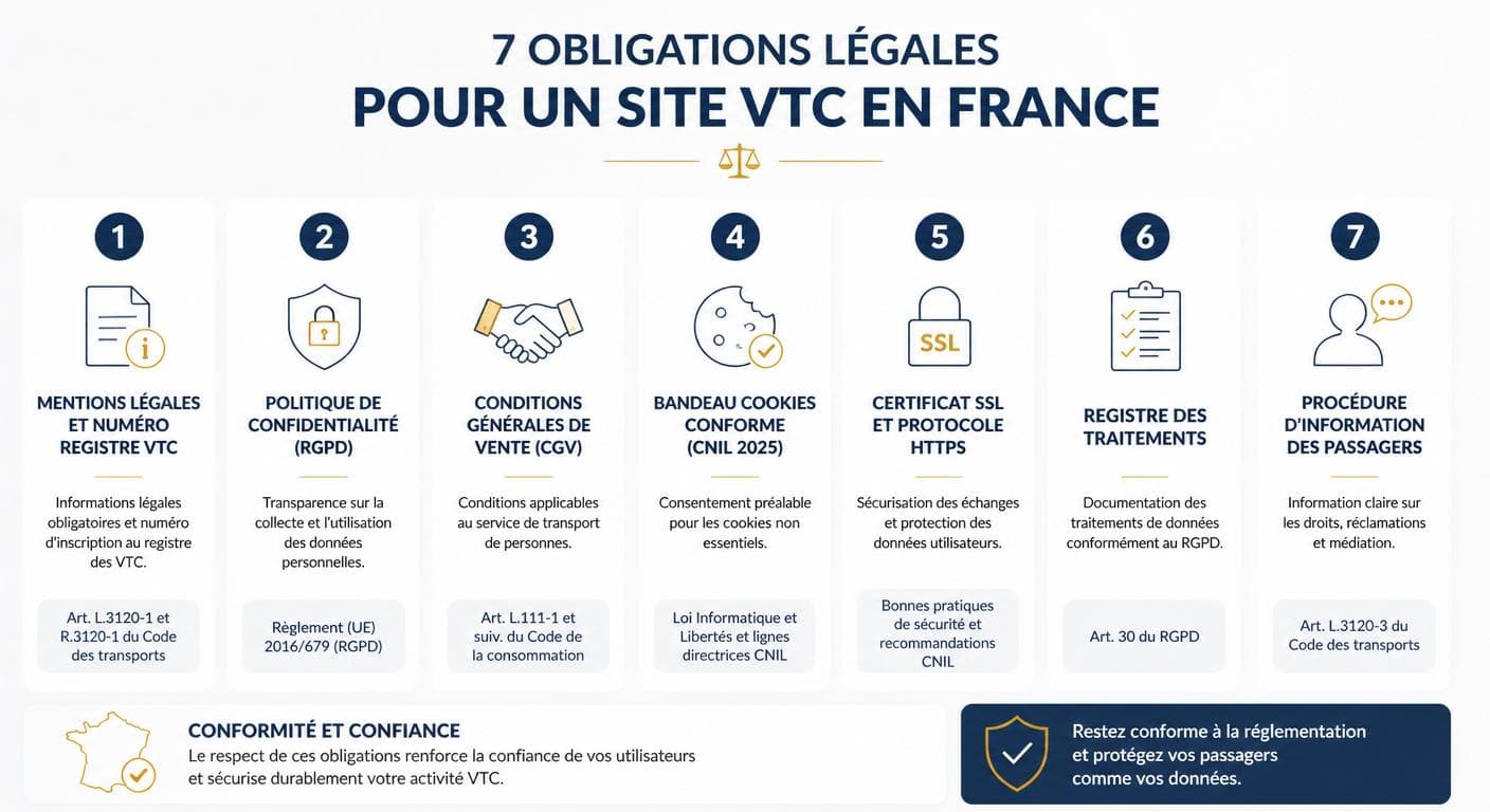 Les 7 obligations juridiques d'un site VTC en France