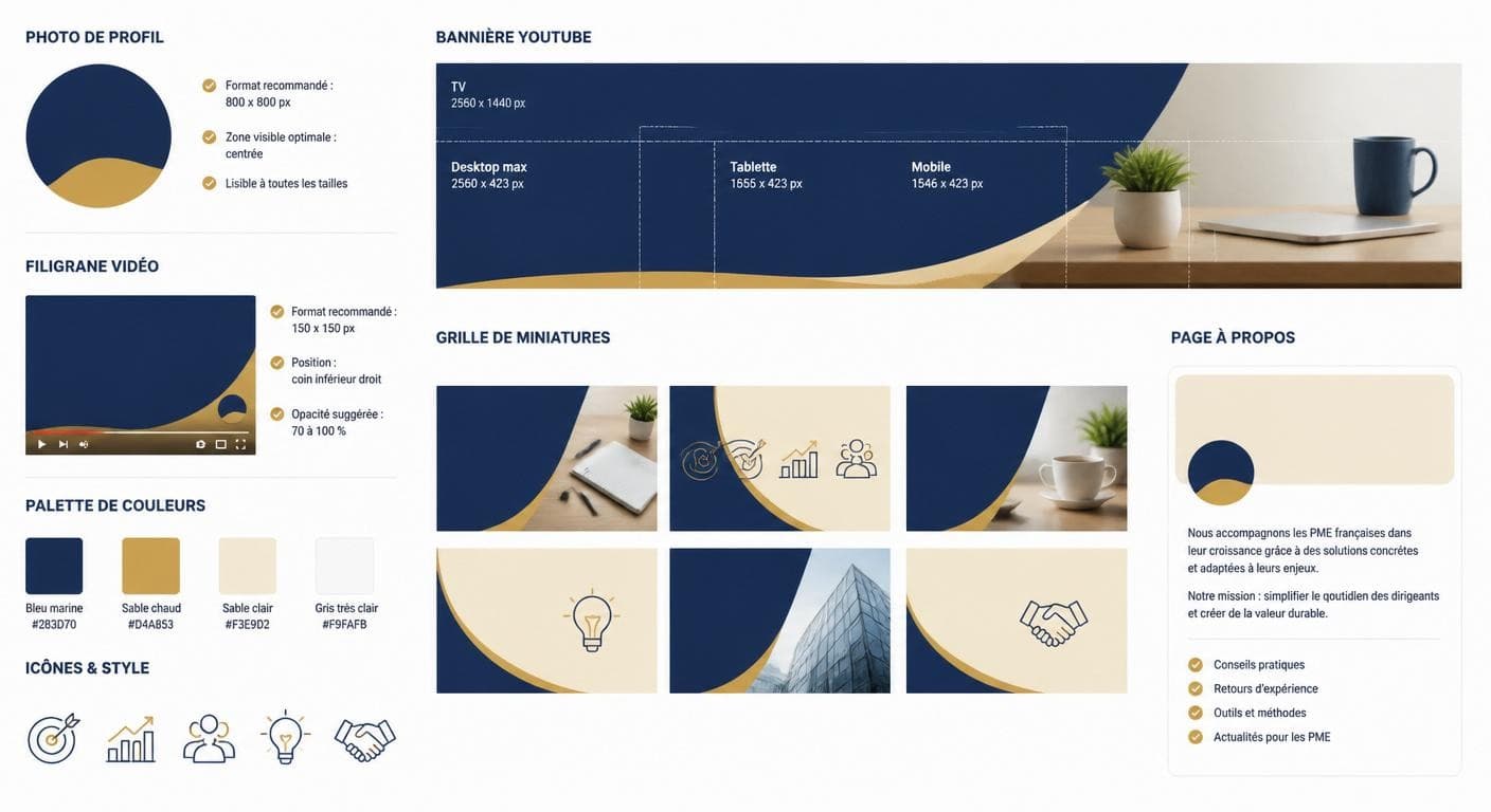 Infographie des éléments de branding d'une chaîne YouTube professionnelle pour PME
