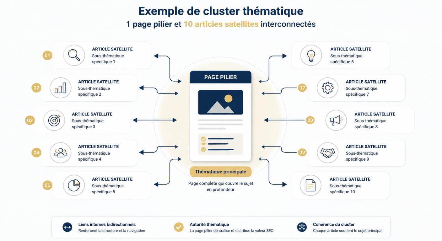 Schéma d'un cocon sémantique simplifié pour blog professionnel