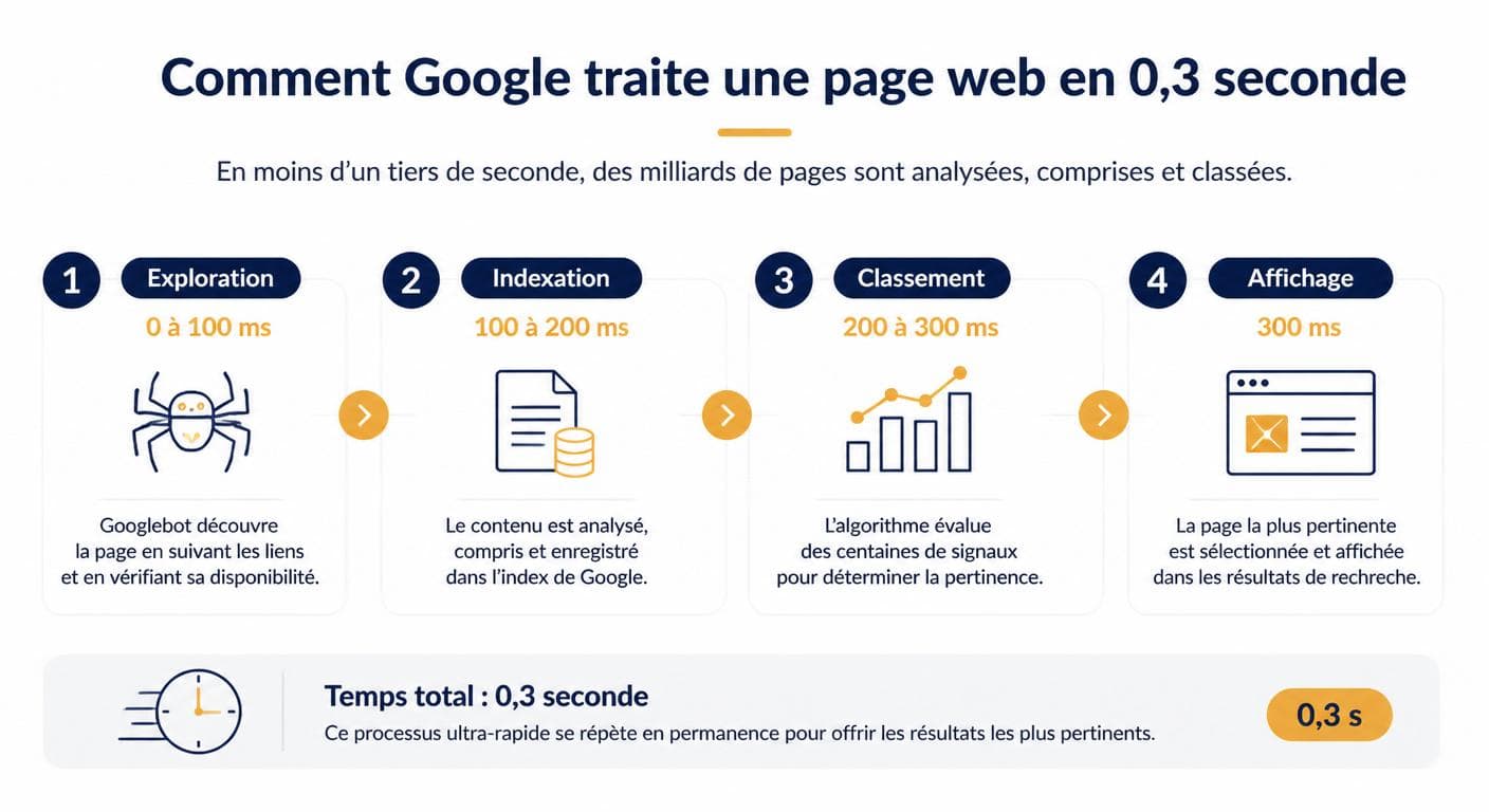 Infographie : les 4 étapes du classement Google d'une page web