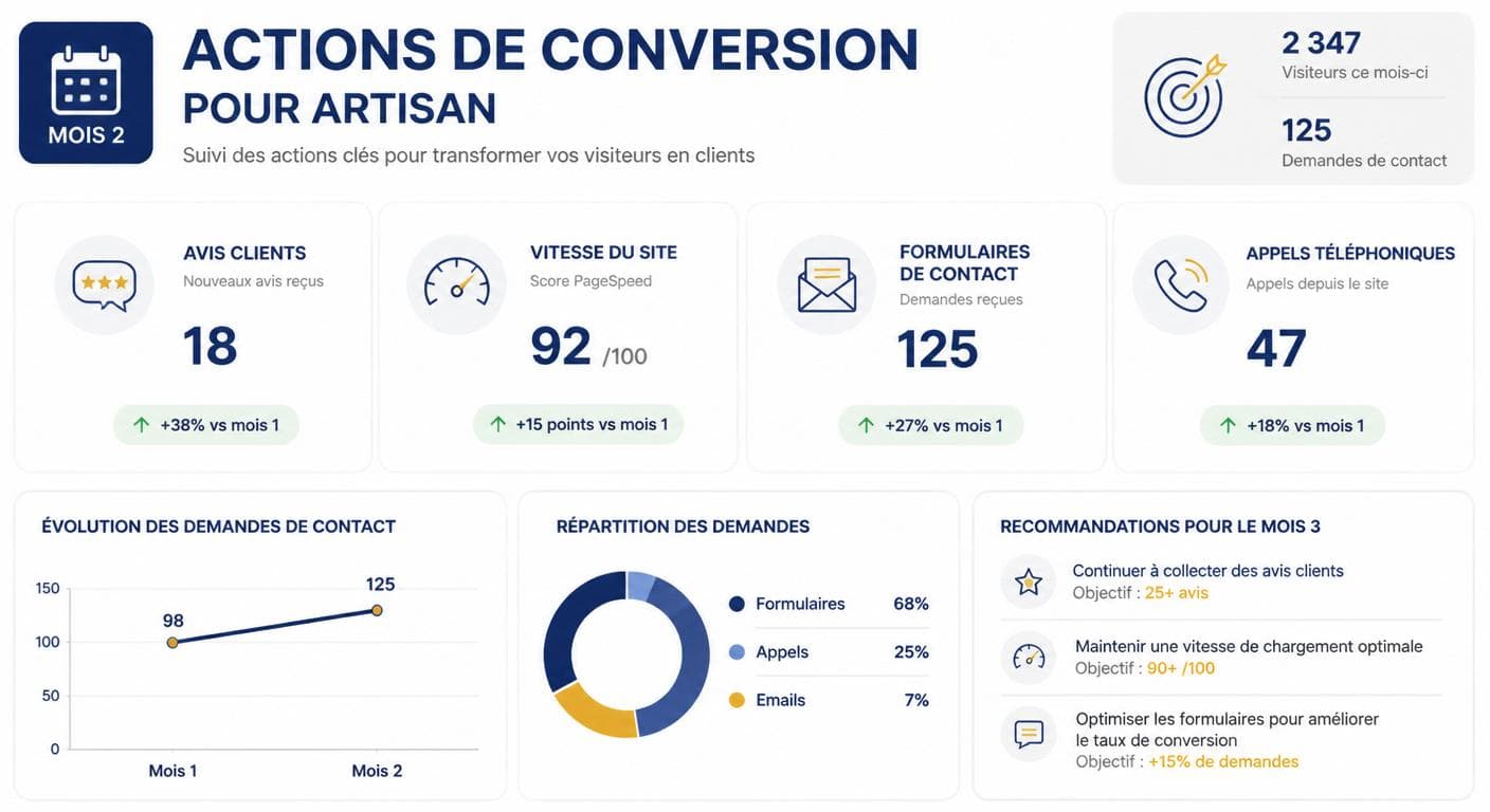 Infographie des actions de conversion du mois 2 pour artisan