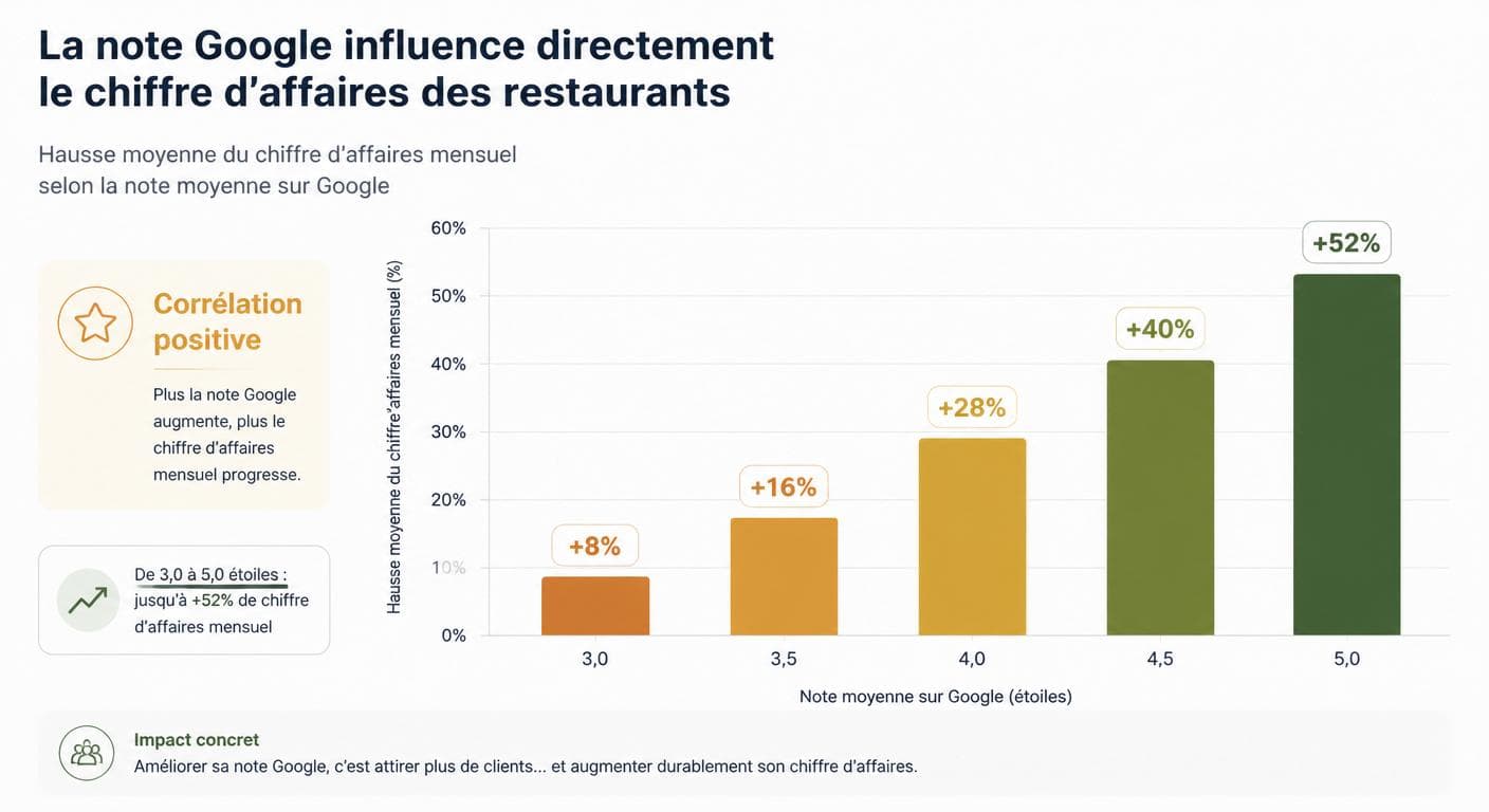 Graphique de corrélation entre note Google et chiffre d'affaires mensuel d'un restaurant