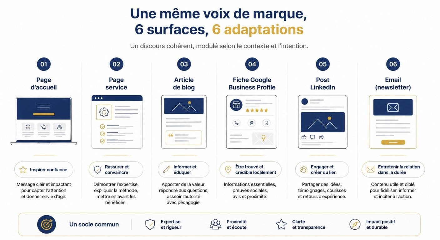 Adaptation du message pour client idéal sur six surfaces digitales