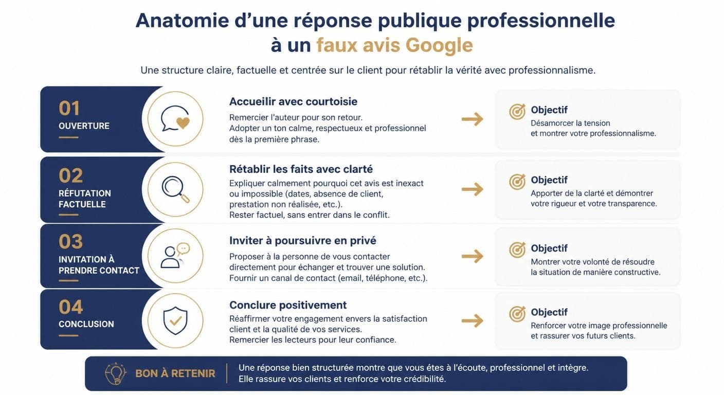 Anatomie d'une réponse publique professionnelle à un faux avis Google