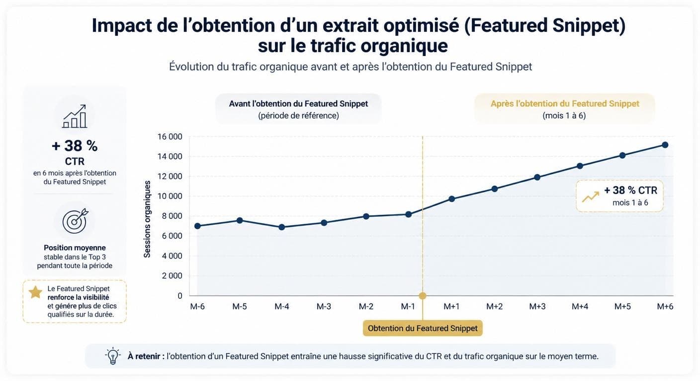 Infographie illustrant l'impact d'un featured snippet sur le trafic organique d'une PME