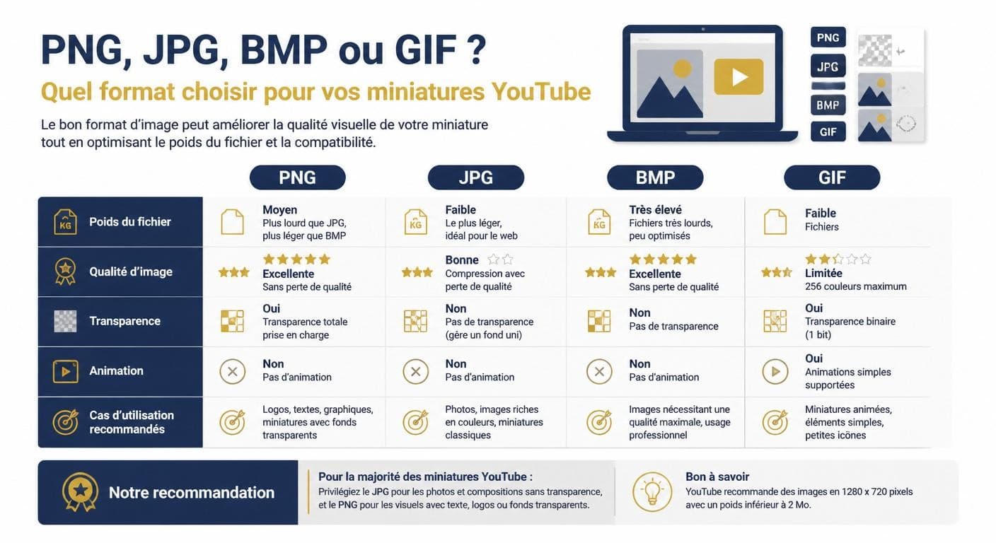 Comparatif des extensions d'image pour une miniature YouTube