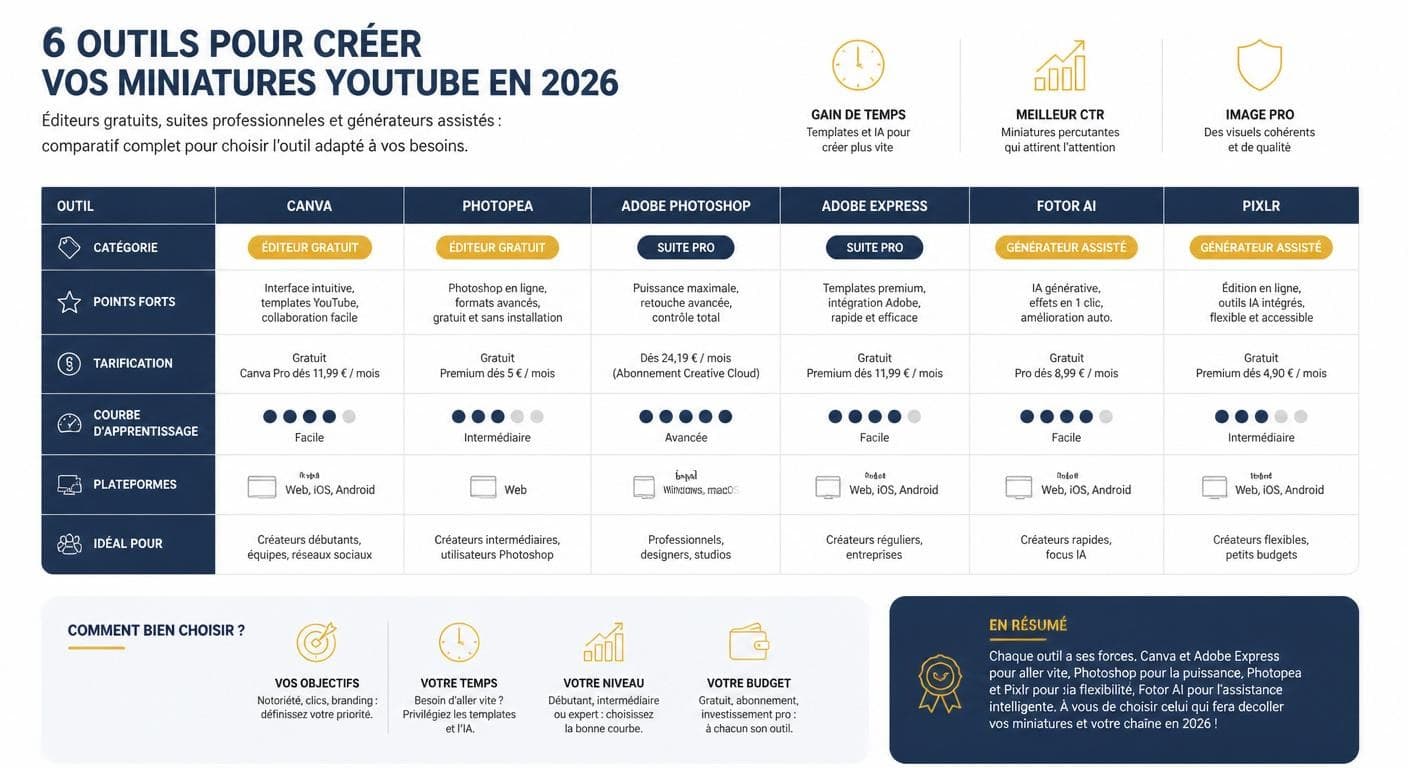 Panorama des outils pour créer une miniature YouTube en 2026