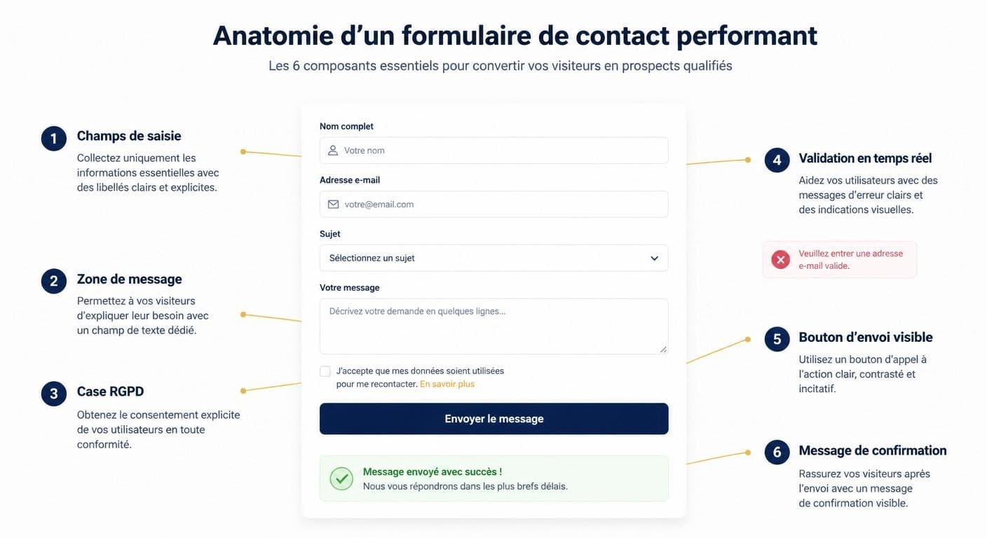 Anatomie d'un formulaire de contact site web : 6 composants essentiels