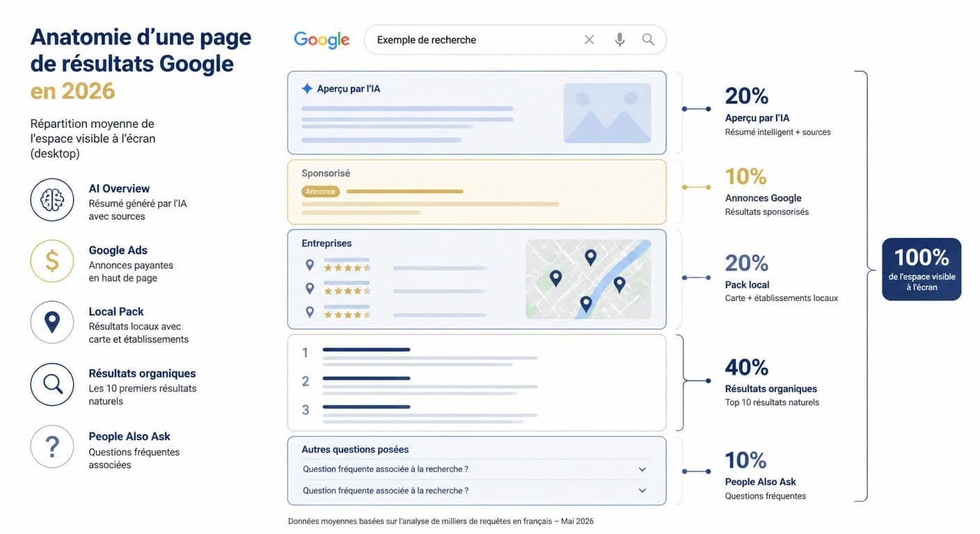 Anatomie d'une page de résultats Google en 2026