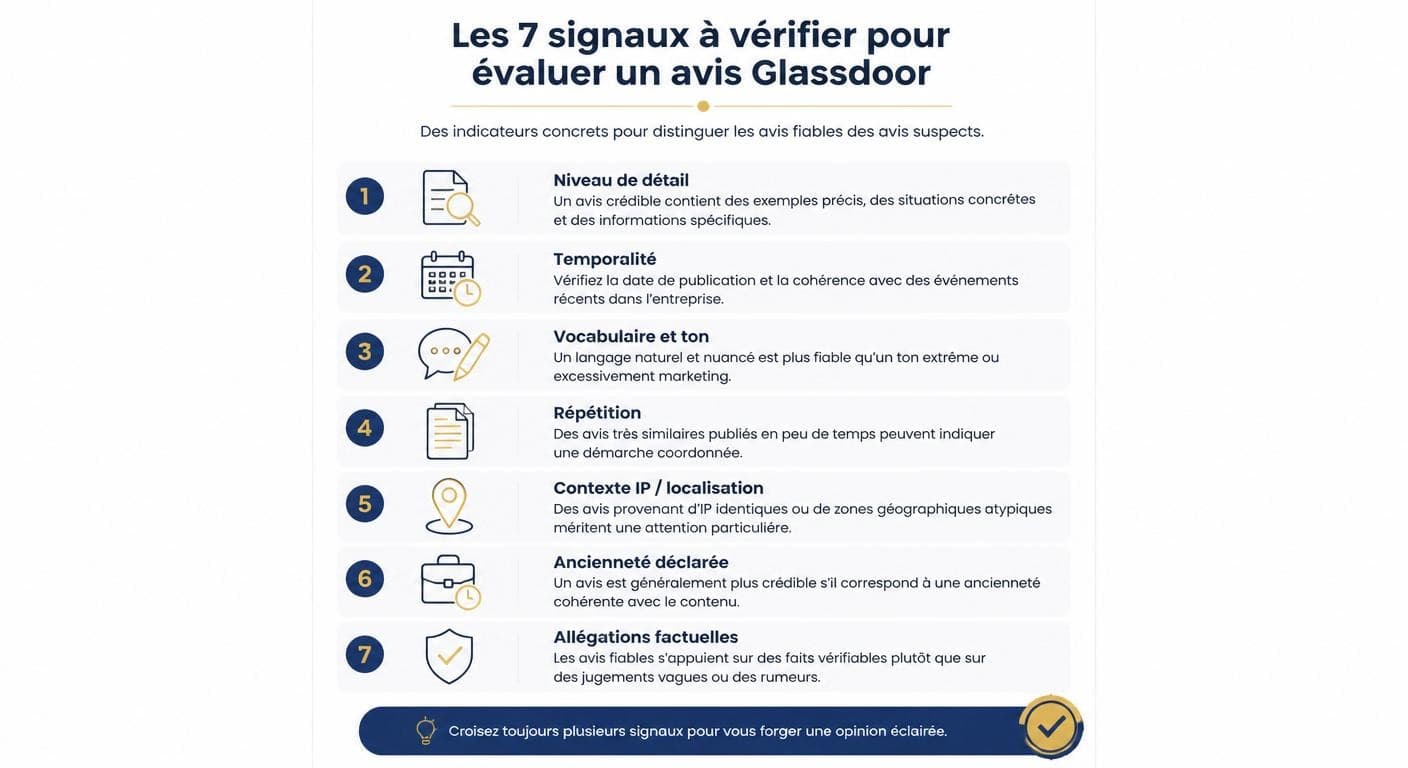 Sept signaux pour évaluer la fiabilité d'un avis Glassdoor
