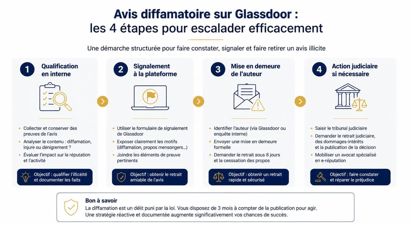 Quatre étapes pour traiter un avis Glassdoor diffamatoire