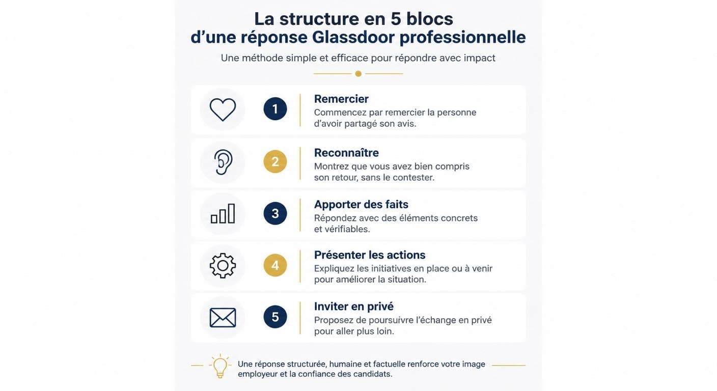 Structure d'une réponse type à un avis Glassdoor négatif