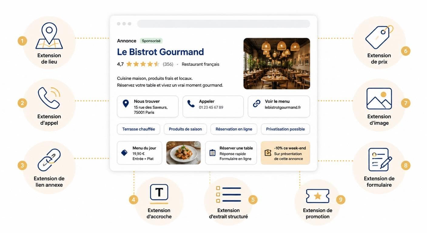 Les neuf extensions Google Ads essentielles à un restaurant
