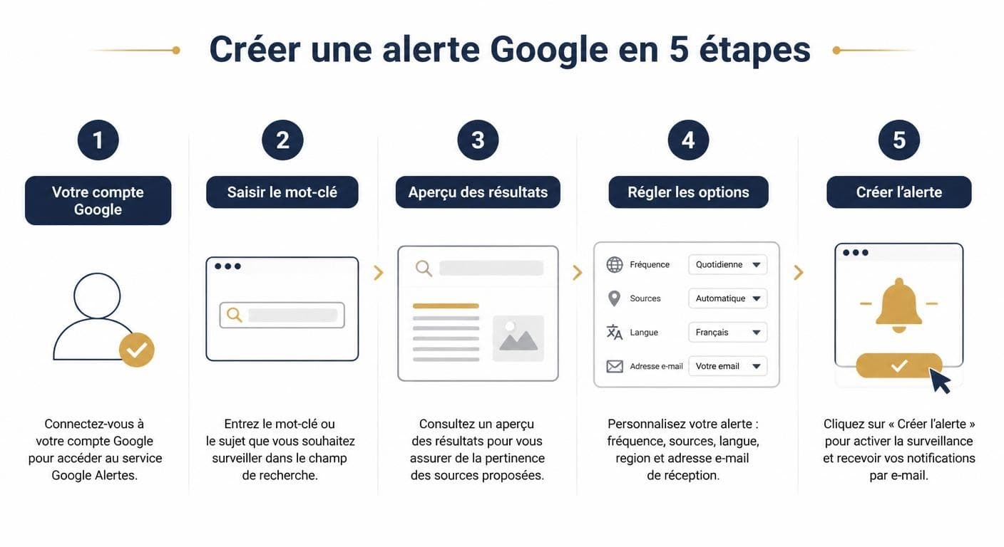 Infographie pas-à-pas pour créer une alerte Google