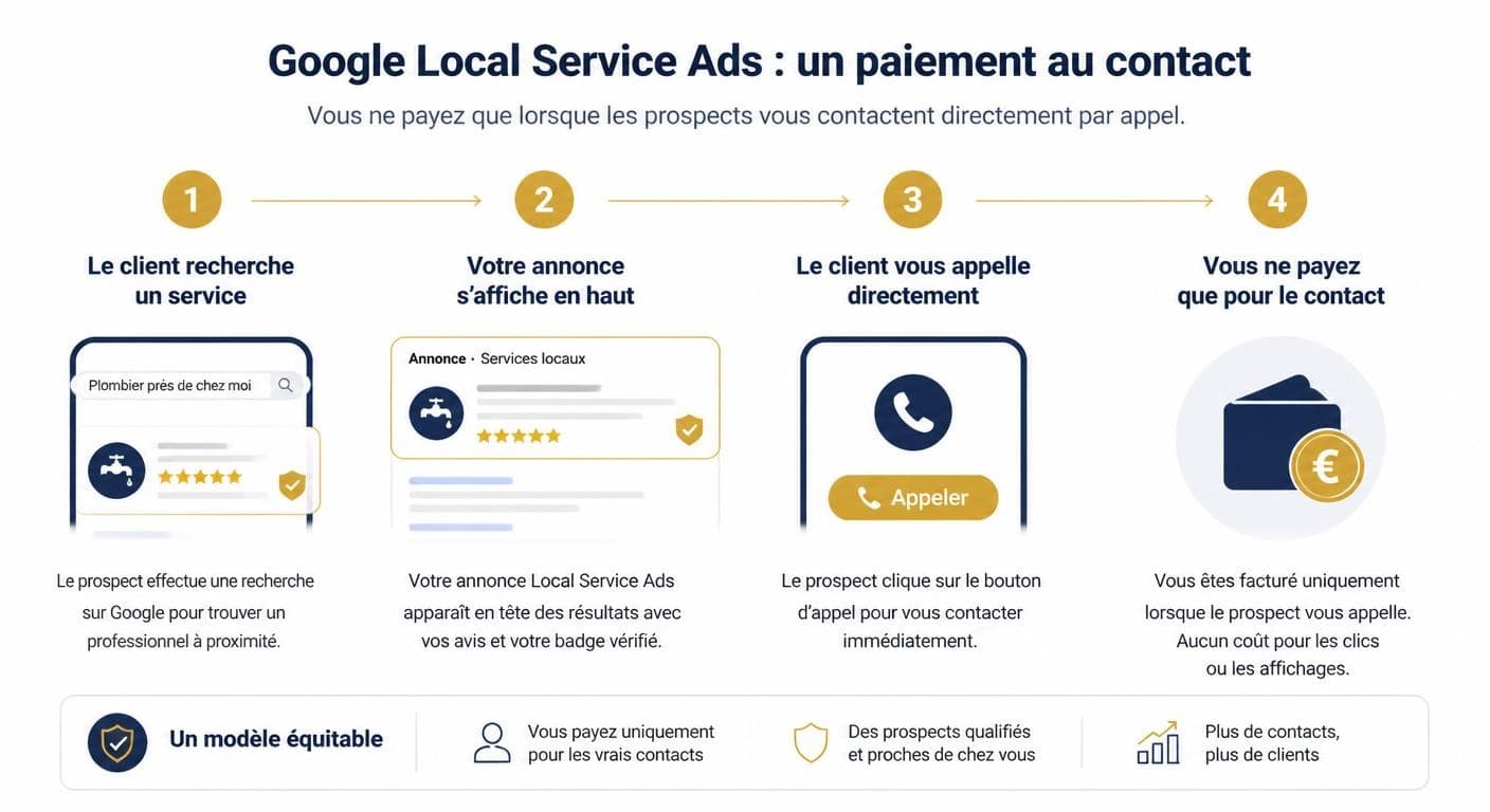Infographie du modèle au coût par prospect des Google Local Service Ads