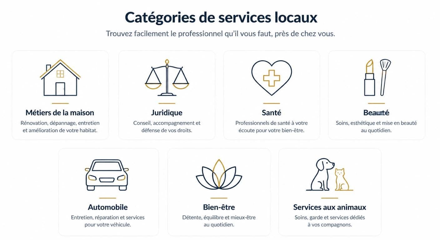 Infographie des familles de métiers éligibles aux Google Local Service Ads