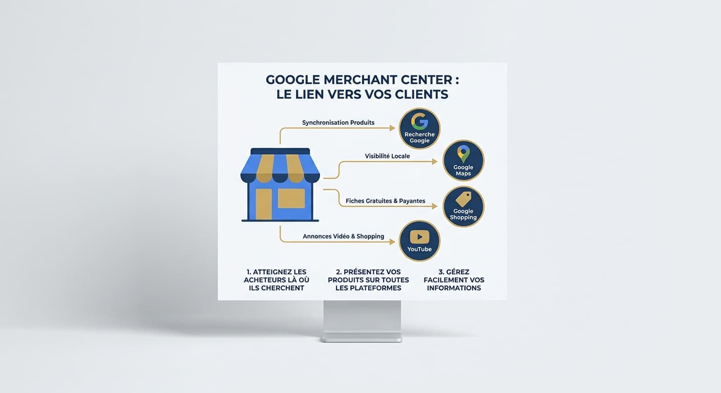 Infographie expliquant ce qu'est Google Merchant Center pour une petite entreprise
