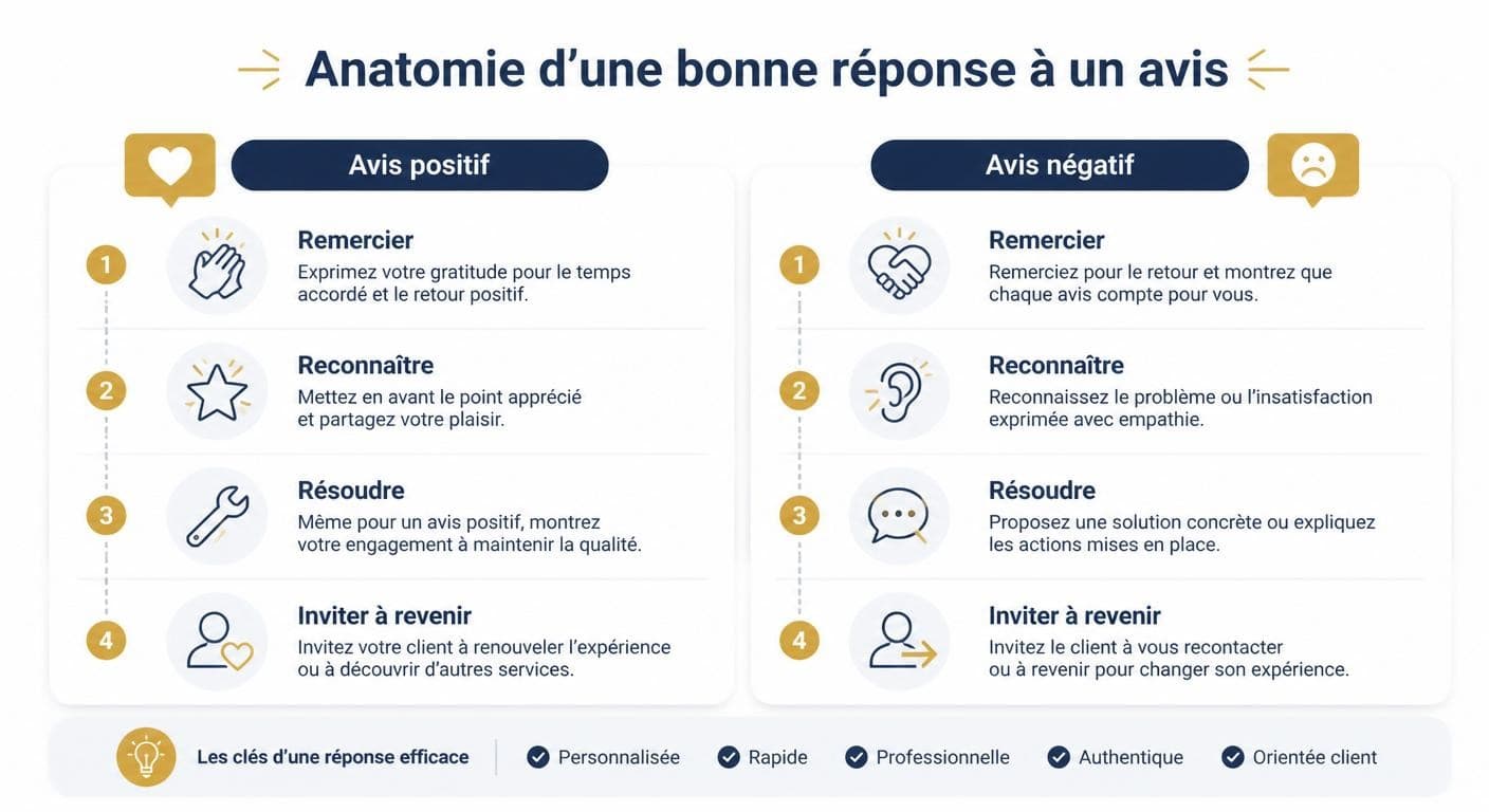 Infographie des bonnes pratiques pour répondre à un avis Google