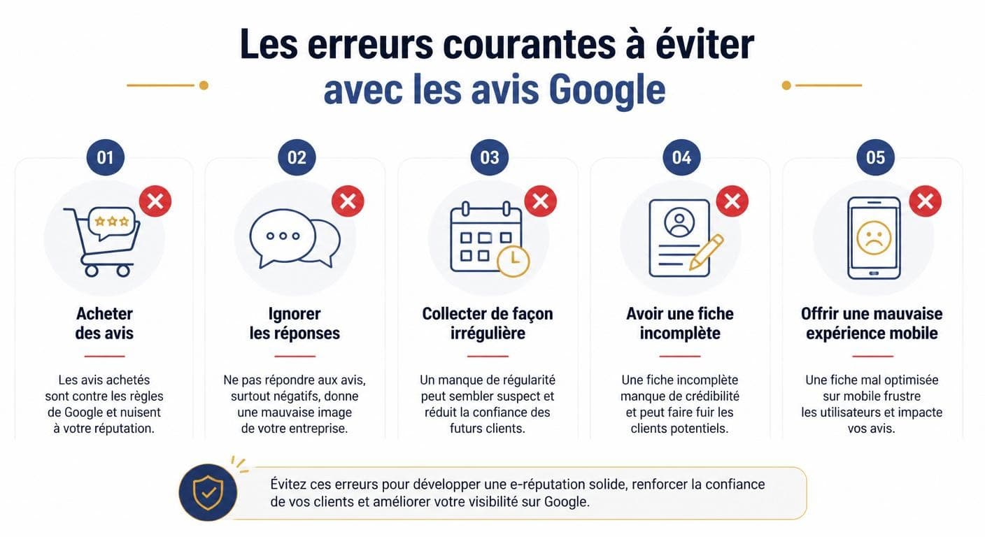 Infographie des erreurs à éviter avec les avis Google My Business
