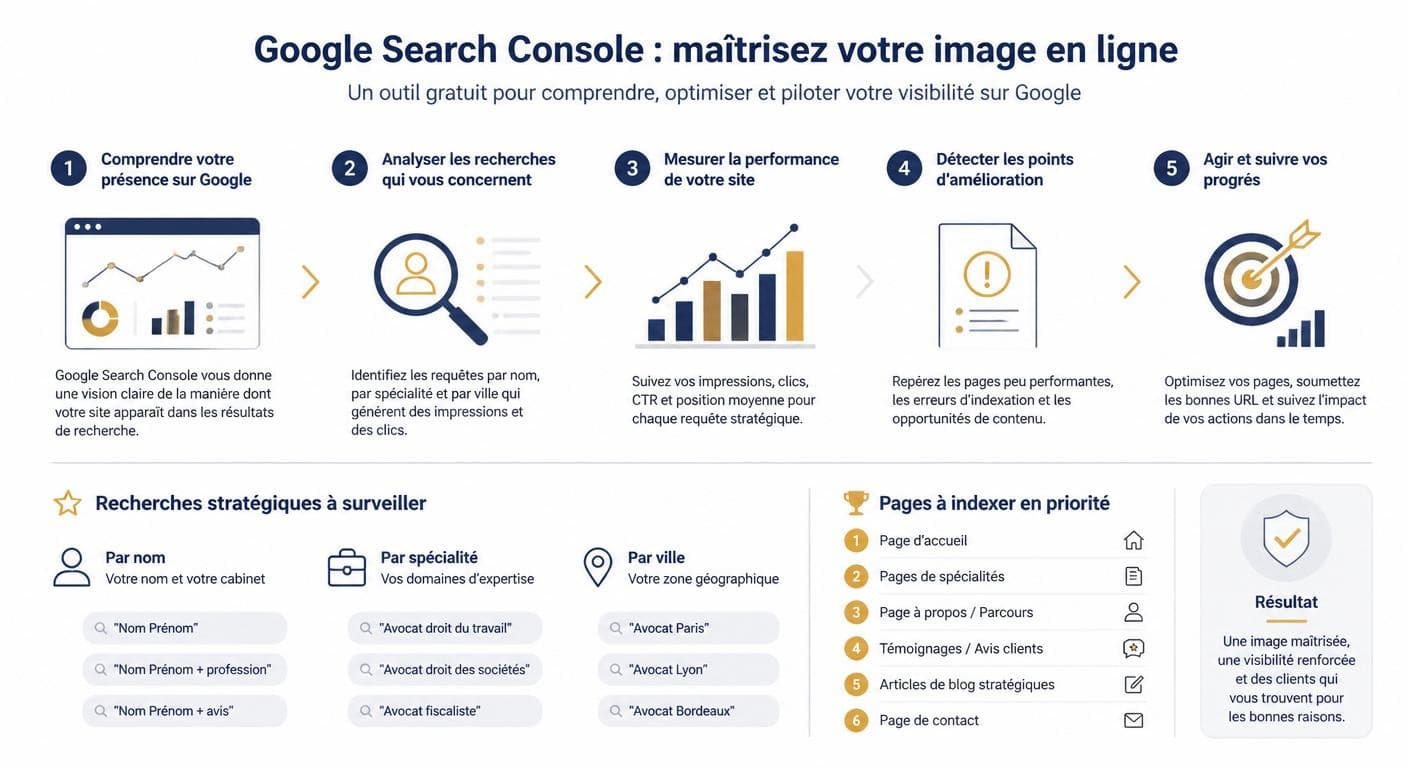 Infographie sur l'usage de Google Search Console pour les professions libérales