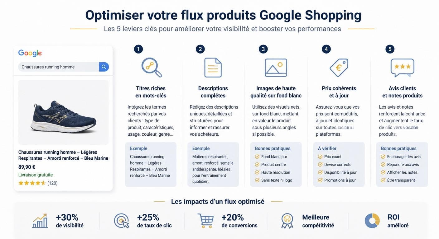 Infographie des bonnes pratiques d'optimisation des fiches produits Google Shopping