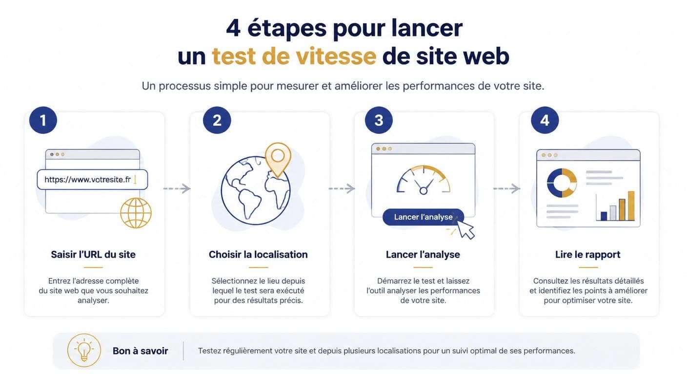 Infographie des étapes pour utiliser GTmetrix pas à pas
