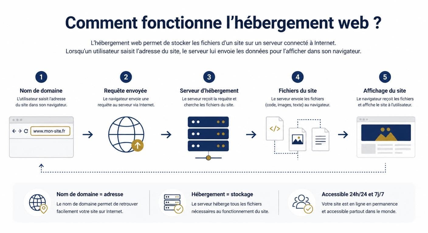 Infographie expliquant le principe de l'hébergement web et son rôle