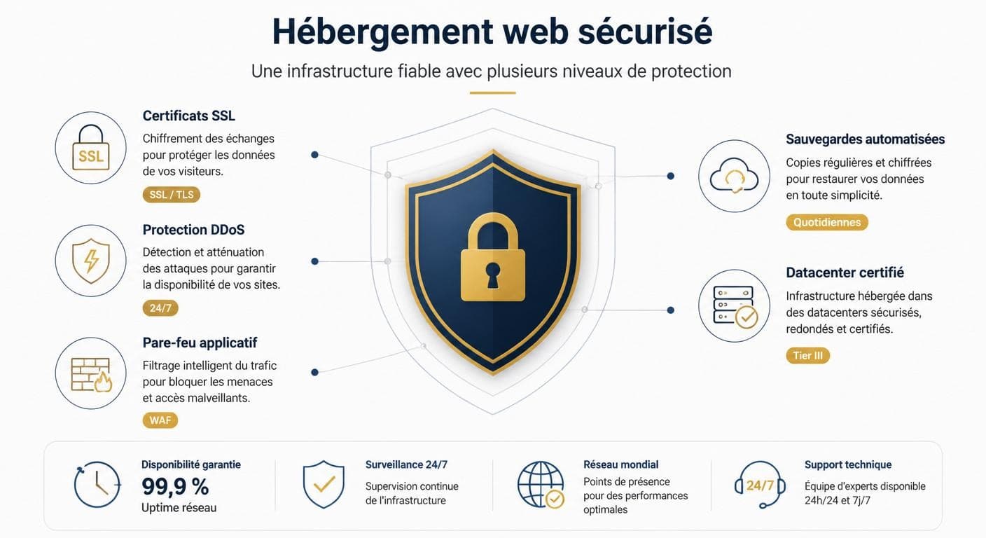 Infographie des couches de sécurité d'un hébergement web