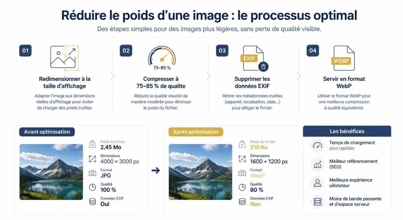Infographie du processus pour réduire le poids des images sans perte de qualité