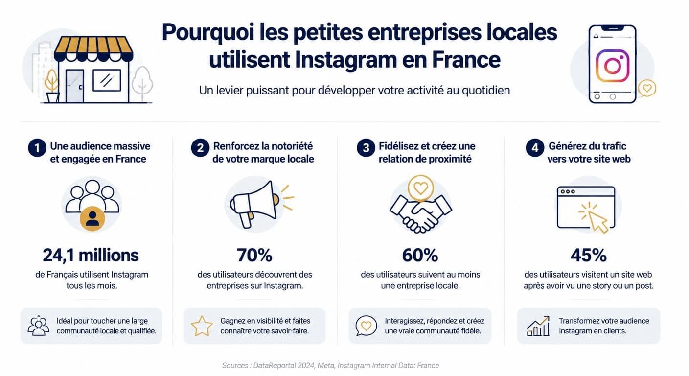 Infographie des bénéfices d'Instagram pour les entreprises locales en France