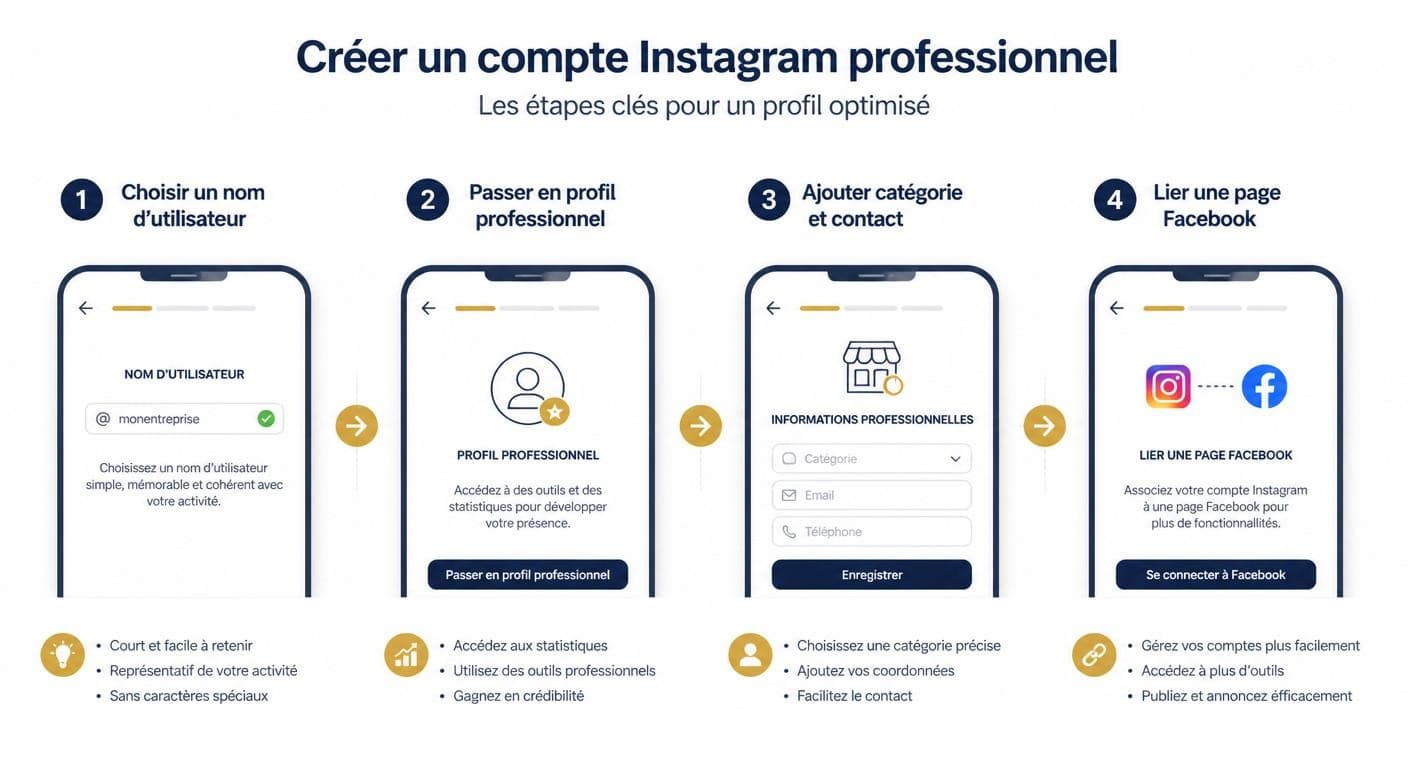Infographie des étapes pour créer un compte Instagram professionnel