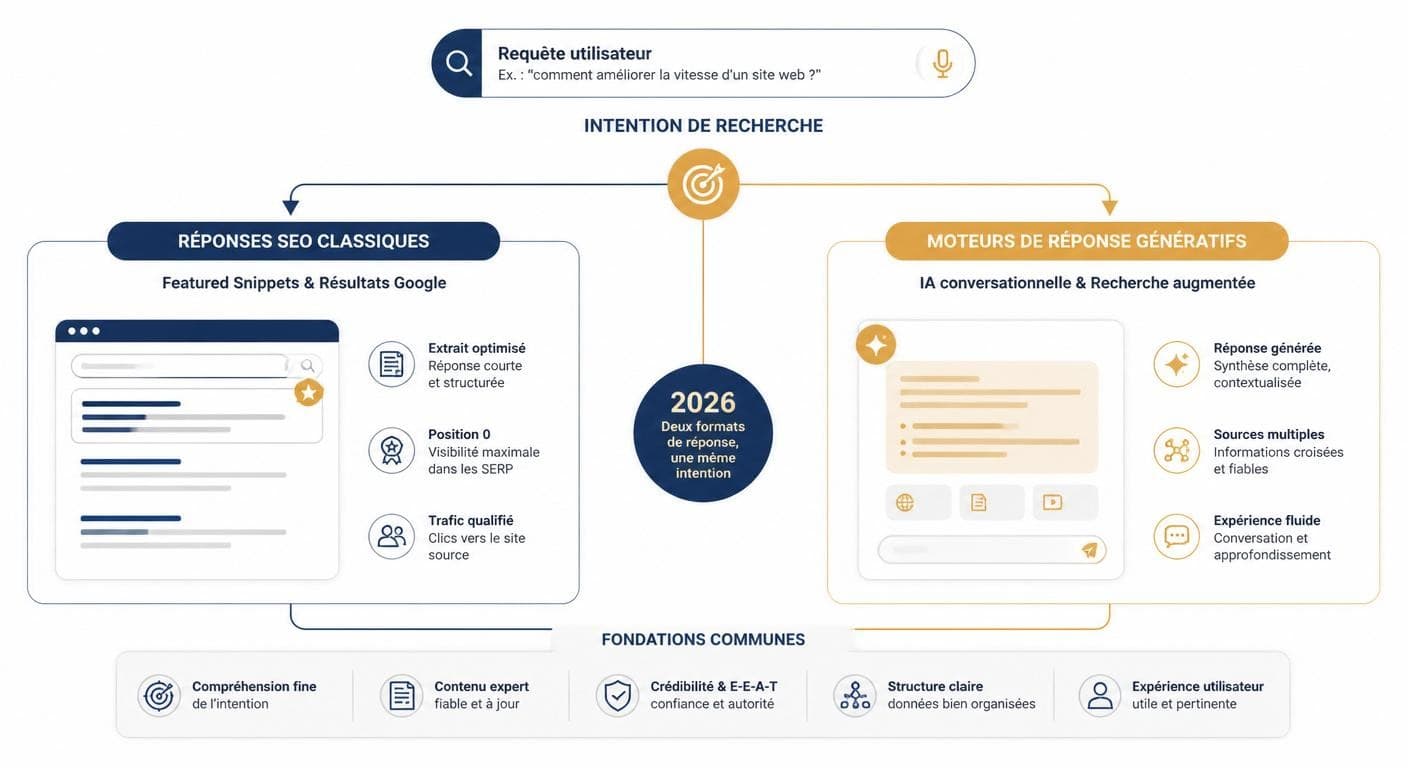 Infographie de l'intention de recherche dans le SEO classique et la recherche générative