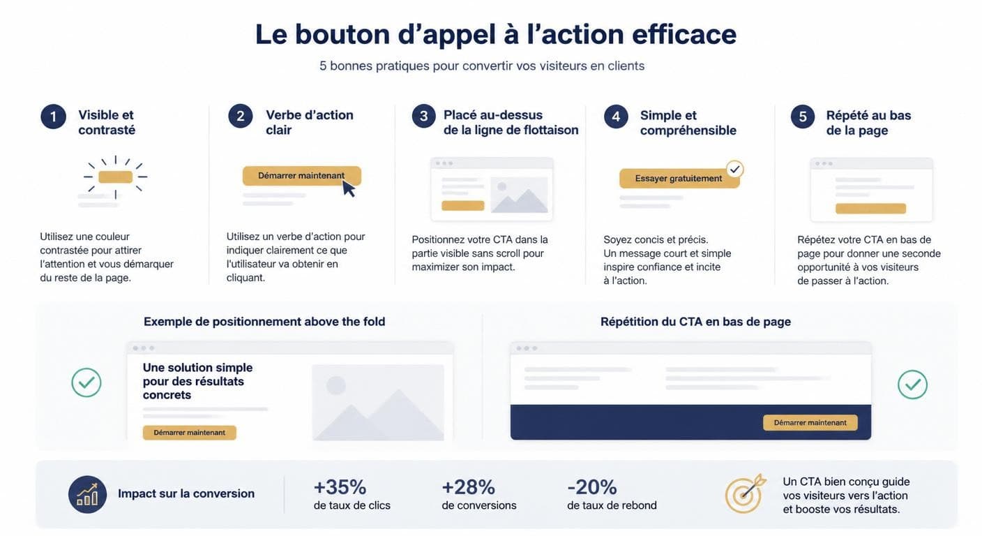 Infographie d'un appel à l'action visible et persuasif sur une landing page