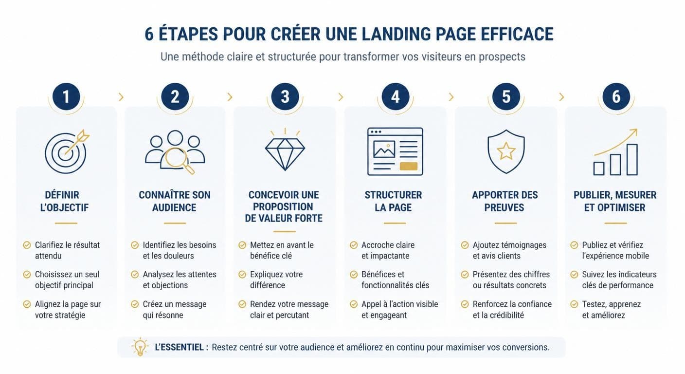 Infographie des six étapes pour créer une landing page efficace
