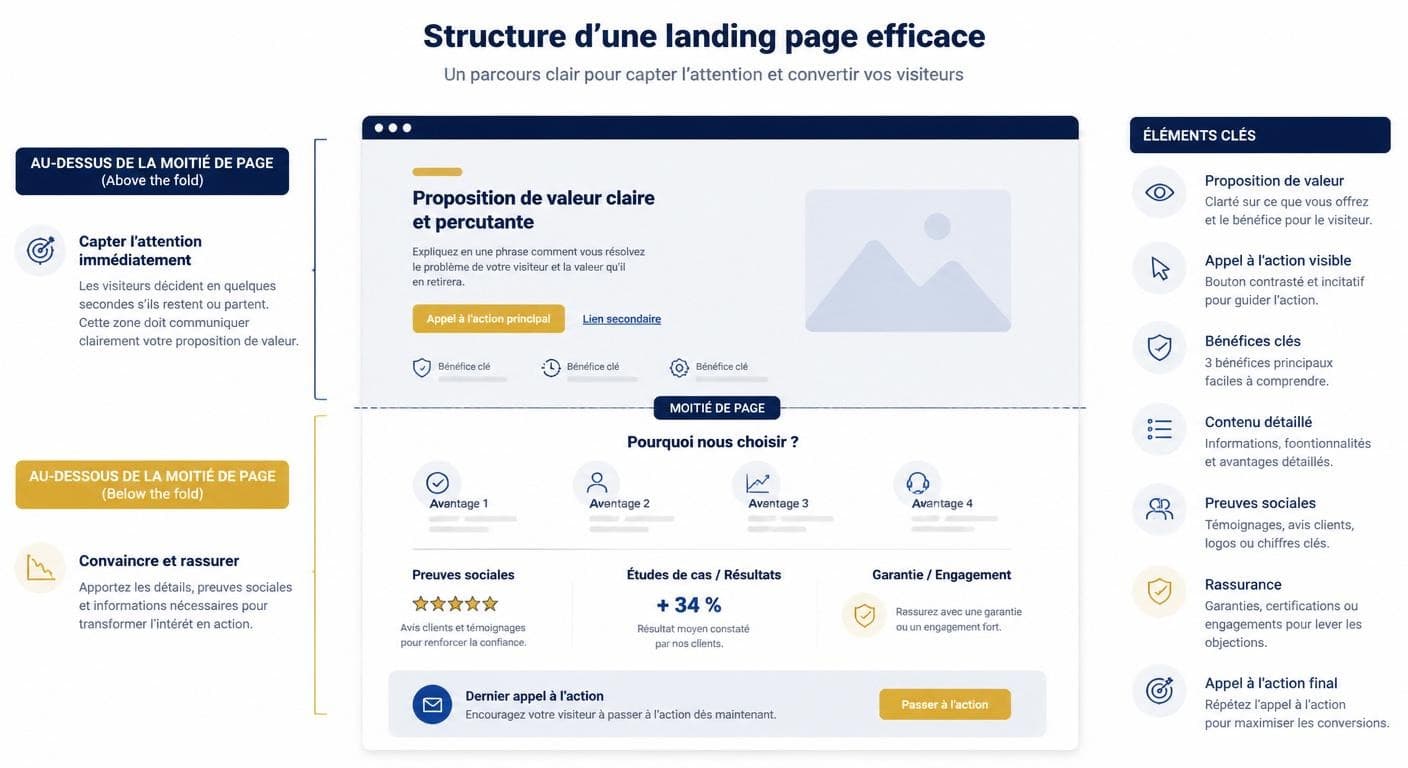 Infographie de la structure d'une landing page avec sa proposition de valeur en tête