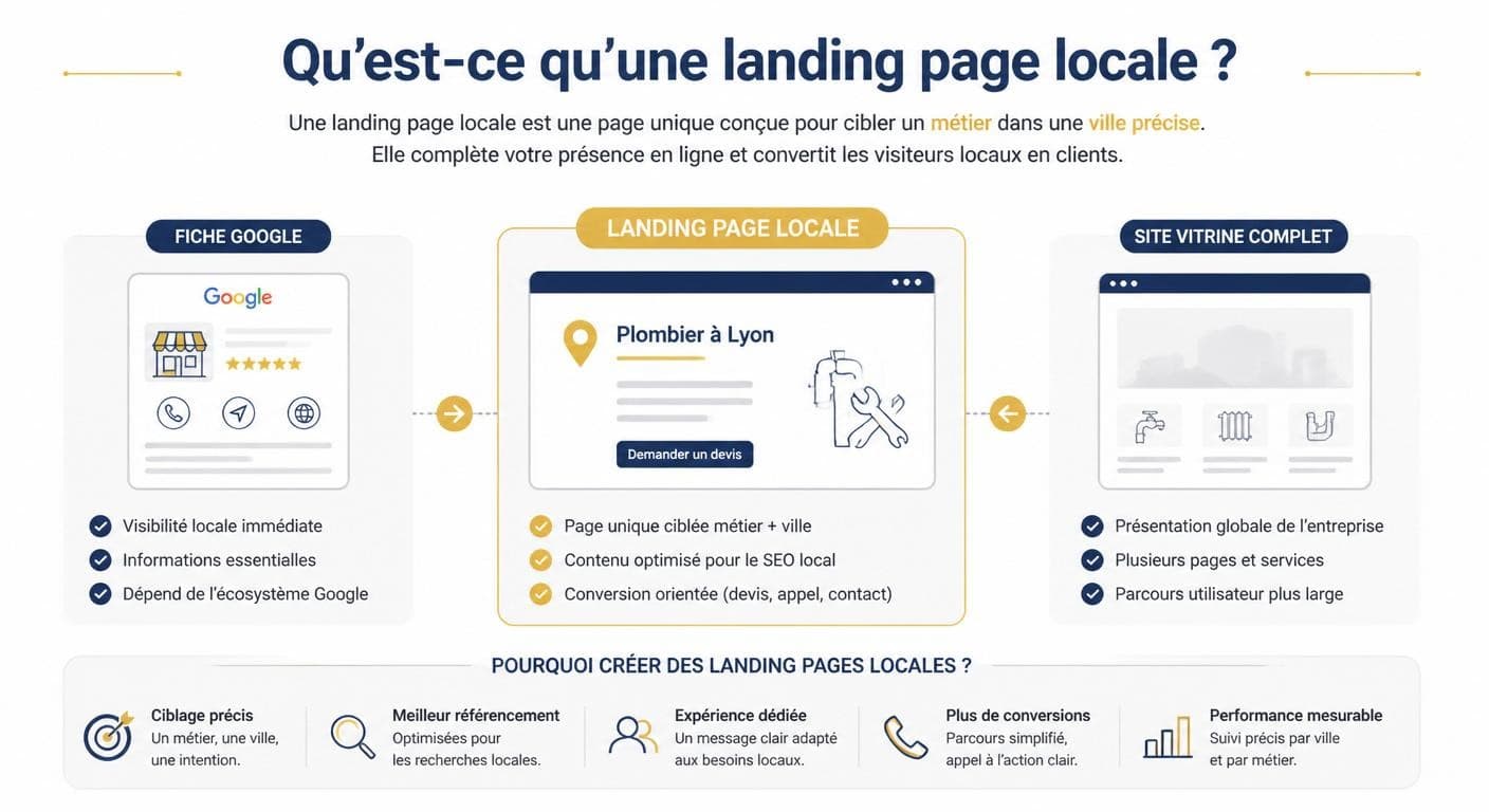 Infographie expliquant ce qu'est une landing page locale