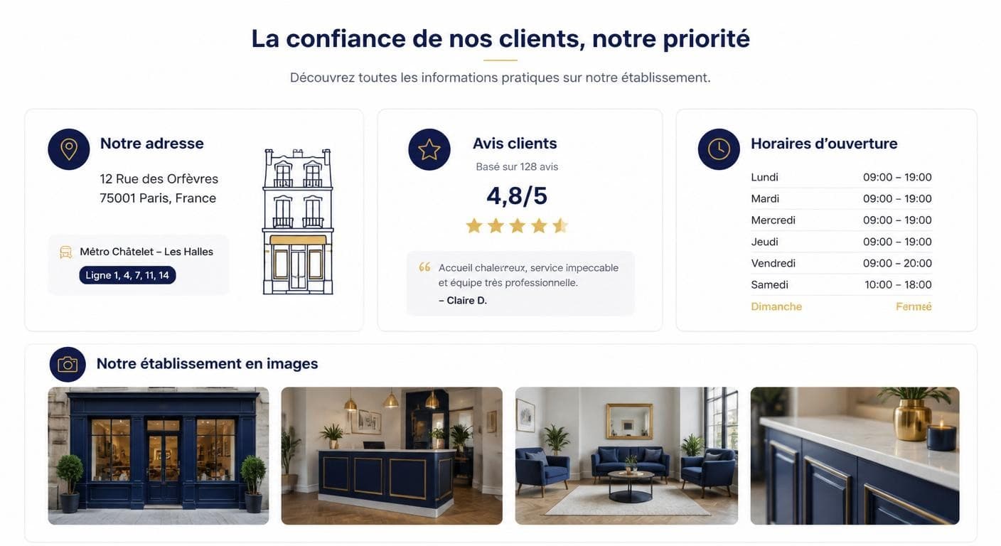 Infographie des éléments de confiance sur une landing page locale