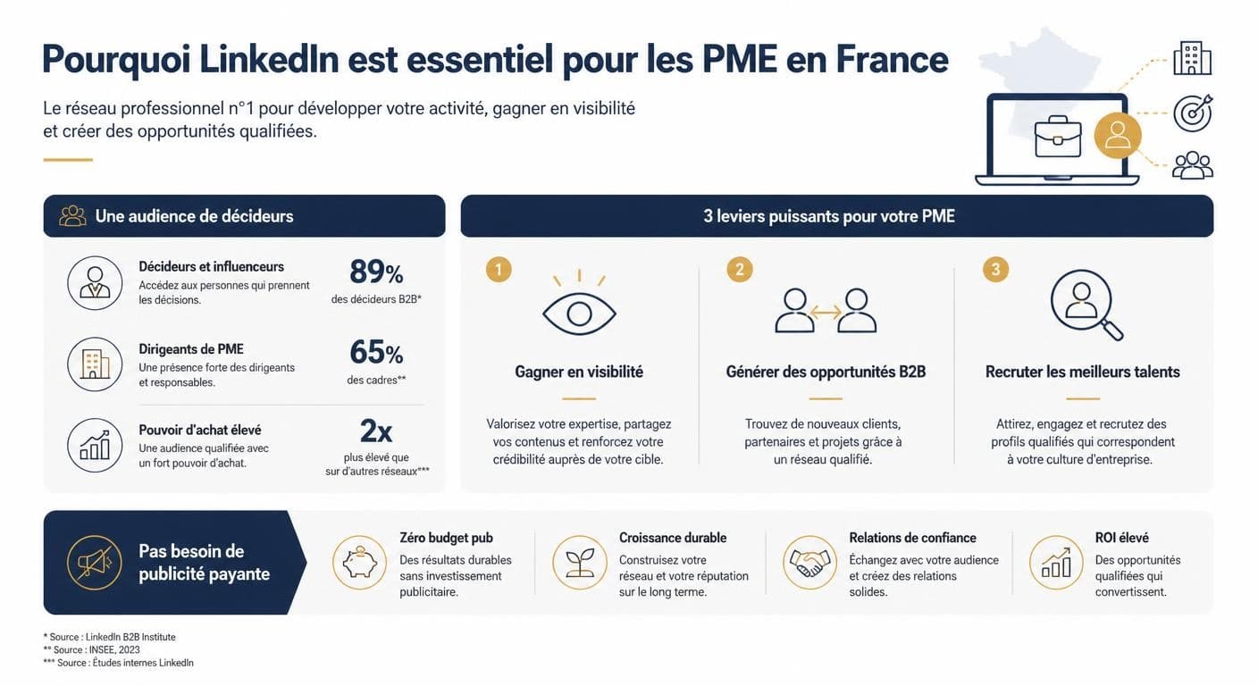 Infographie expliquant pourquoi LinkedIn est utile pour une PME en France