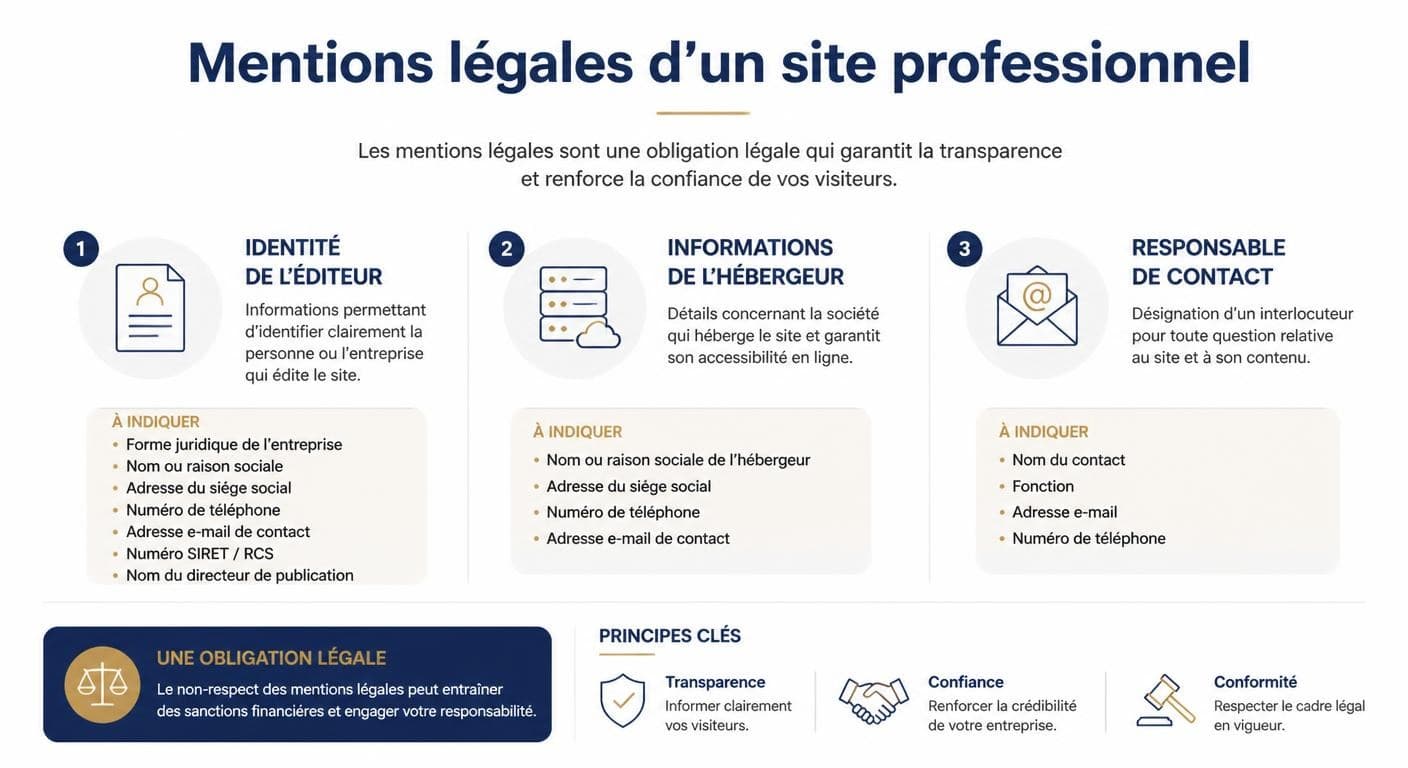 Infographie expliquant le rôle des mentions légales d'un site internet