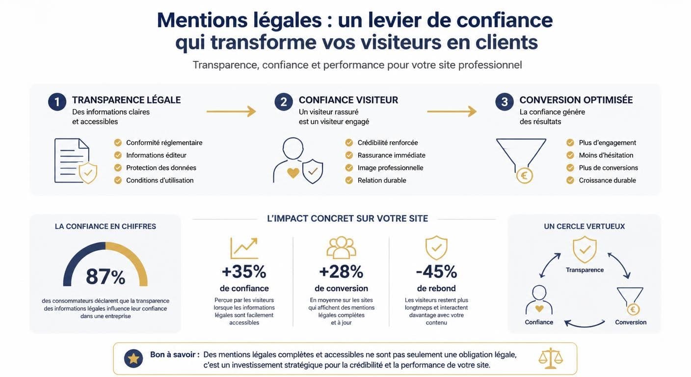 Infographie illustrant l'impact des mentions légales sur la confiance et la conversion