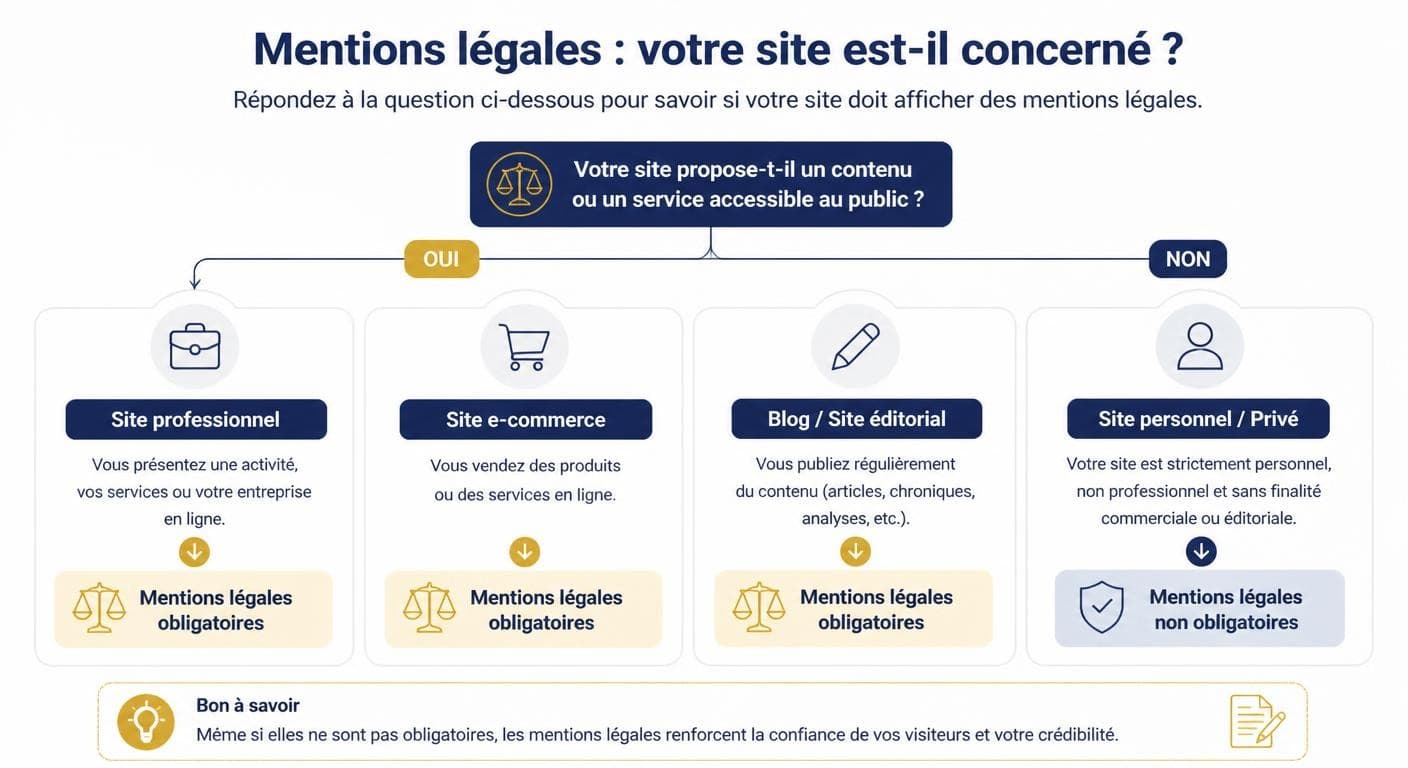 Infographie : quels sites doivent afficher des mentions légales