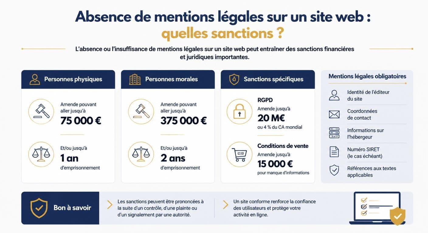 Infographie des sanctions encourues sans mentions légales conformes